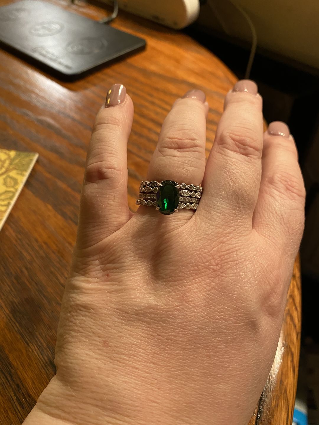 Customer photo review of Louily Classic Oval Cut Emerald Green Simulated Diamond Engagement Ring In Sterling Silver
