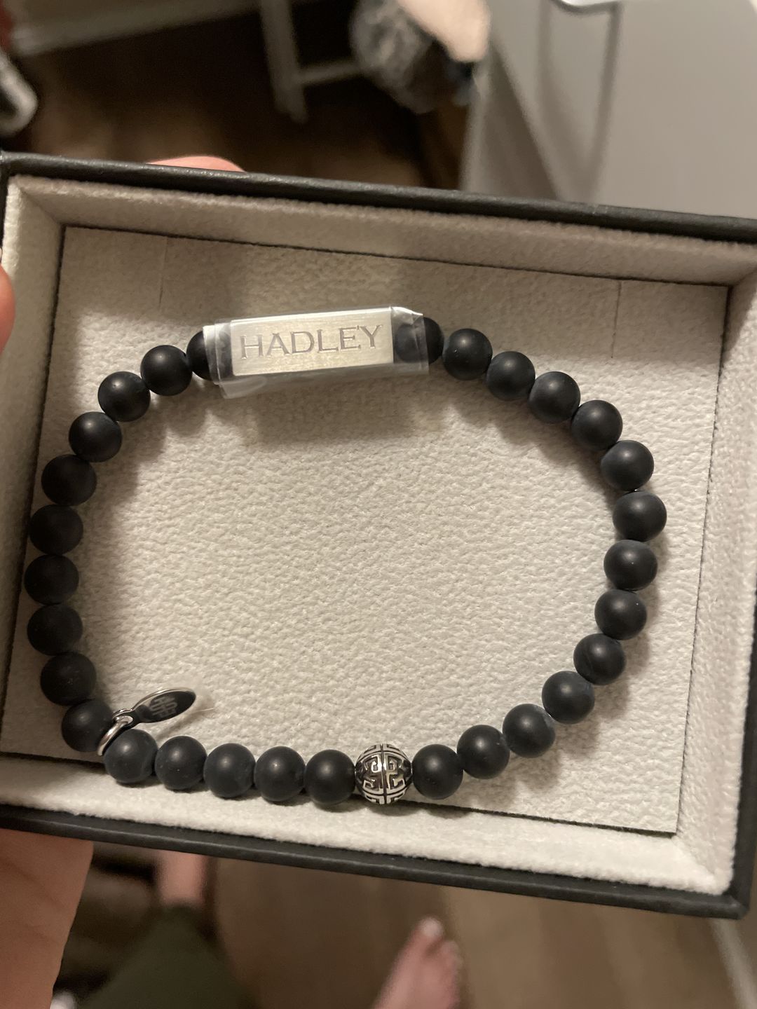 Customer photo review of 6mm Matte Black Engravable Bead Bracelet