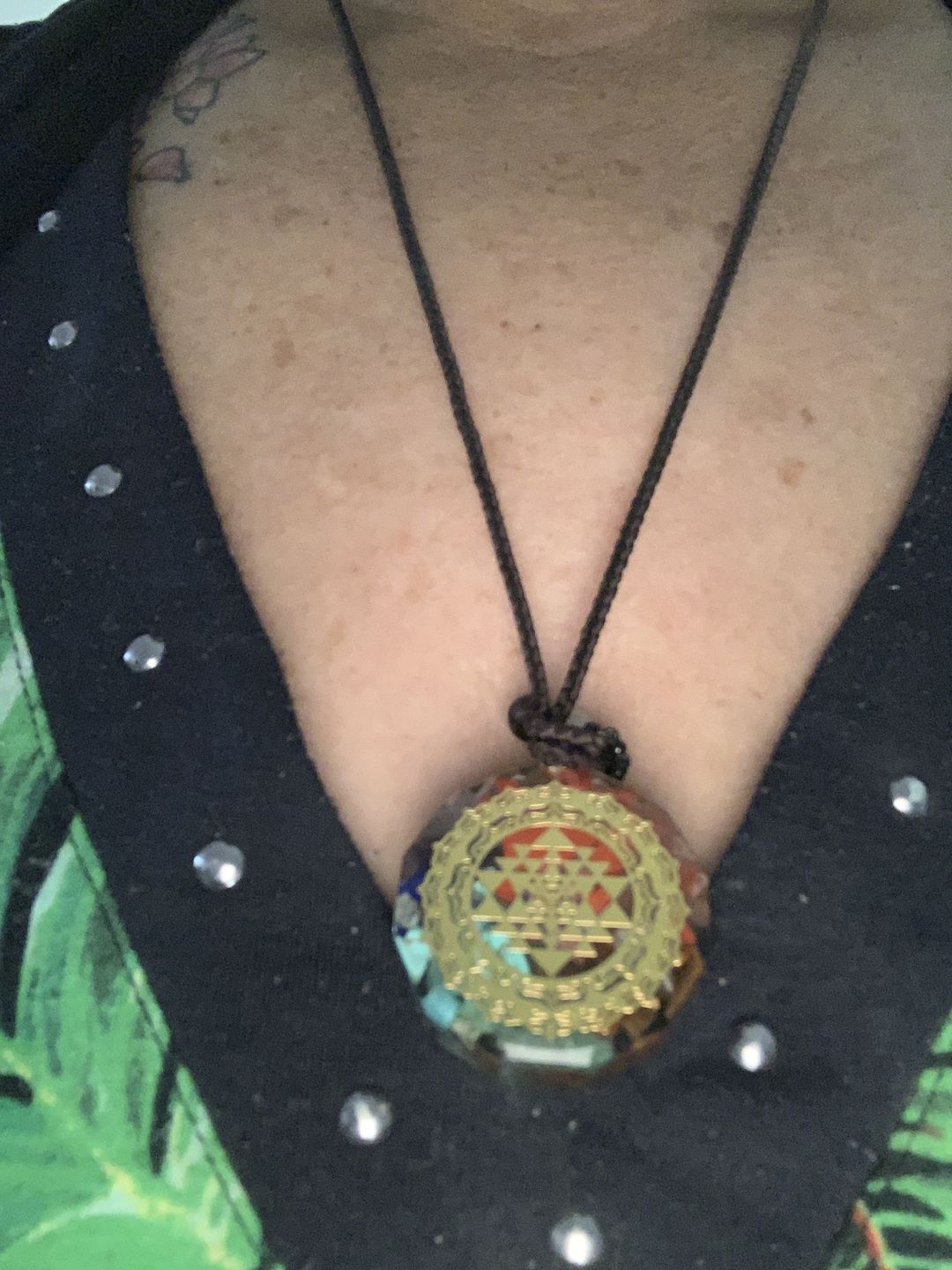 Customer photo review of Sacred Sri Yantra Orgonite Chakra Necklace
