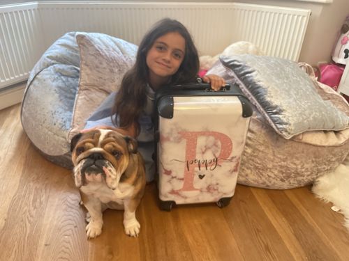 Customer photo review of Rose Gold Personalised Marble Glitter Initial Name Suitcase