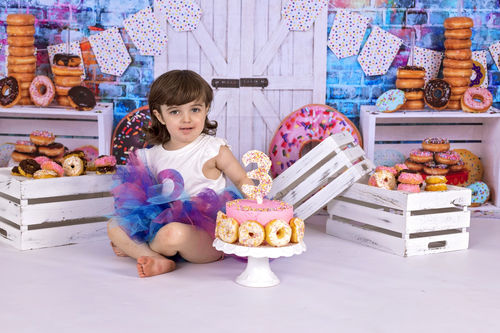 Customer photo review of Kate Donut Banner White Door Children Backdrop