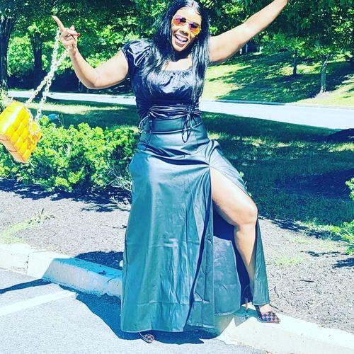 Customer photo review of Black Undeniable High Split Skirt