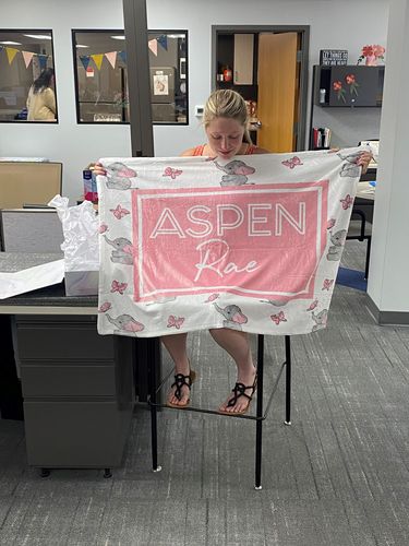 Customer photo review of Pink Elephant Butterfly Pattern Custom Name Printed Fleece Baby Blanket