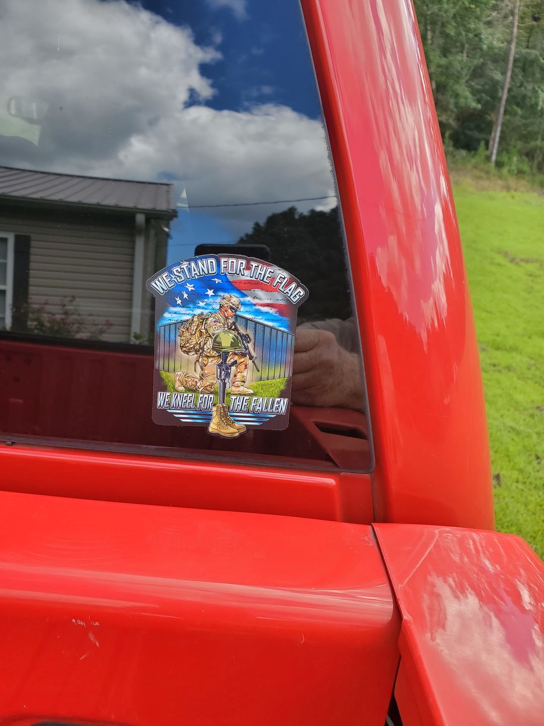 Customer photo review of Stand For The Flag, Kneel For The Fallen 4" Decal