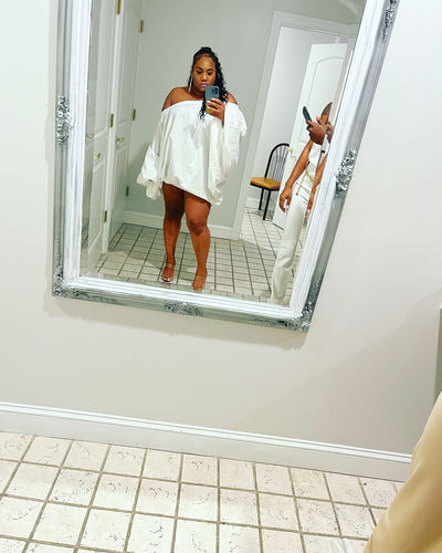 Customer photo review of Solid Color Cute Puff Sleeve Mini Dress