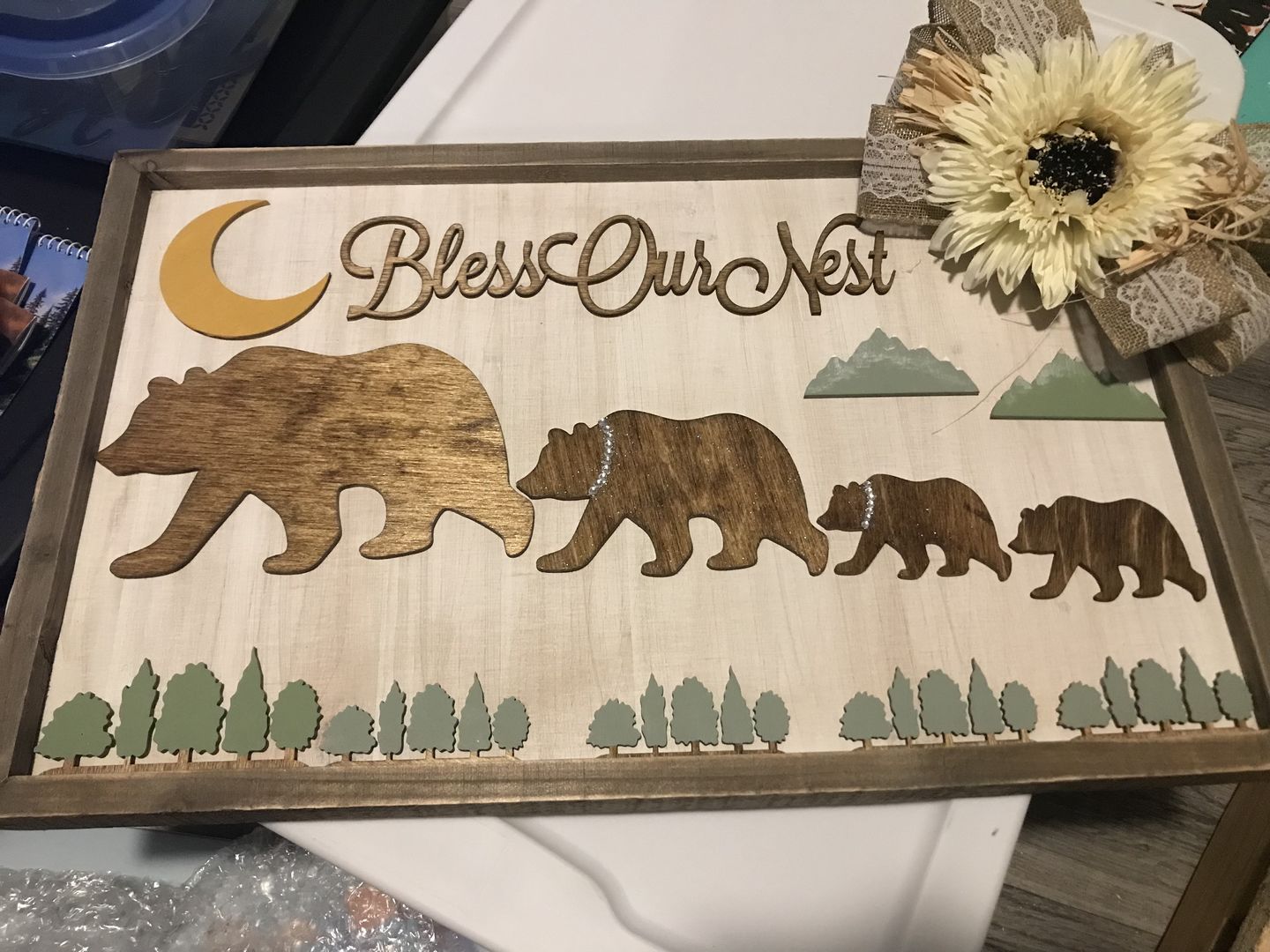 Customer photo review of Unfinished Wooden Crescent Moon Shape - Night Sky - Craft - up to 24" DIY