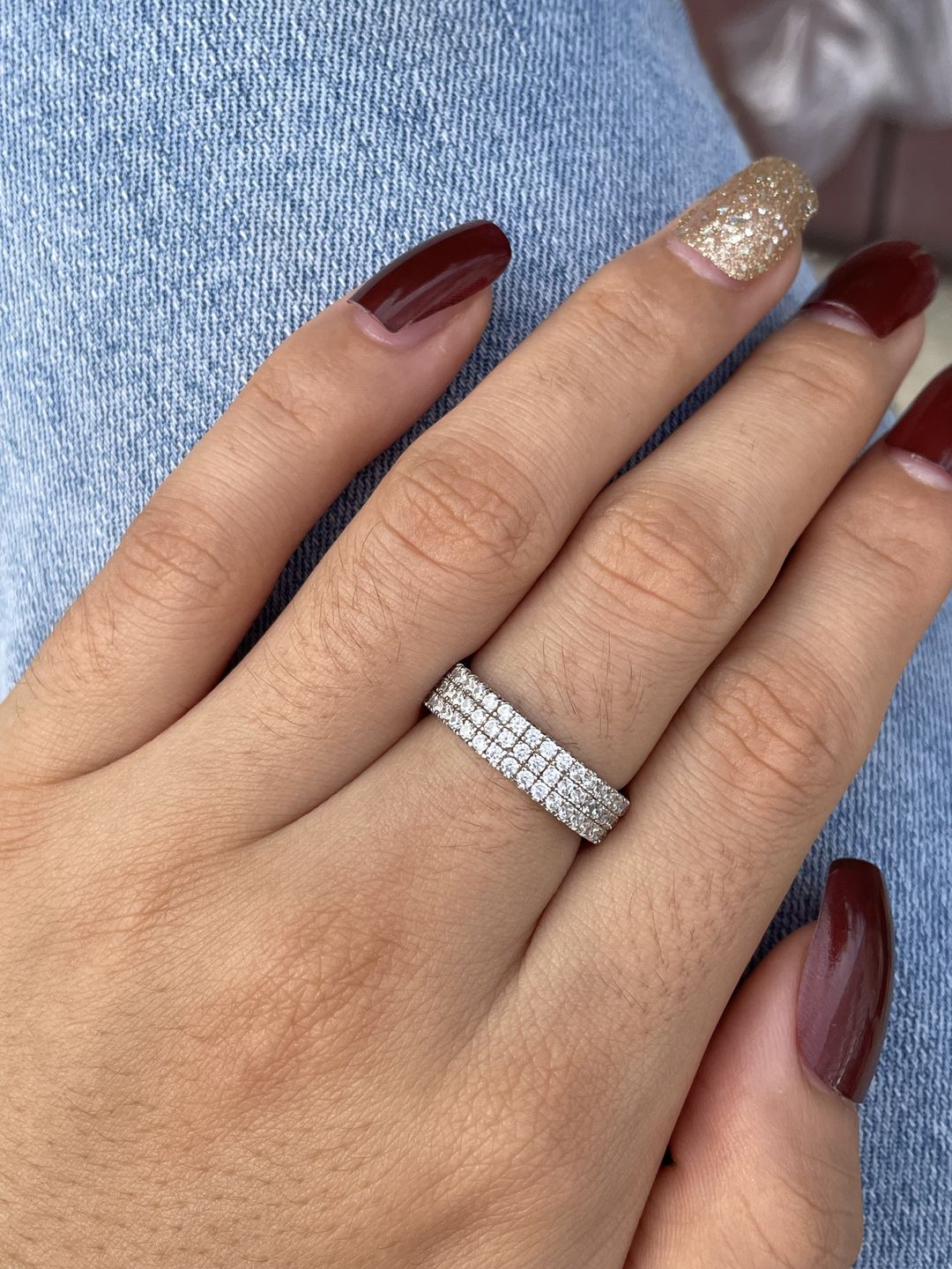 Customer photo review of Louily Luxury Pave Women's Wedding Band In Sterling Silver