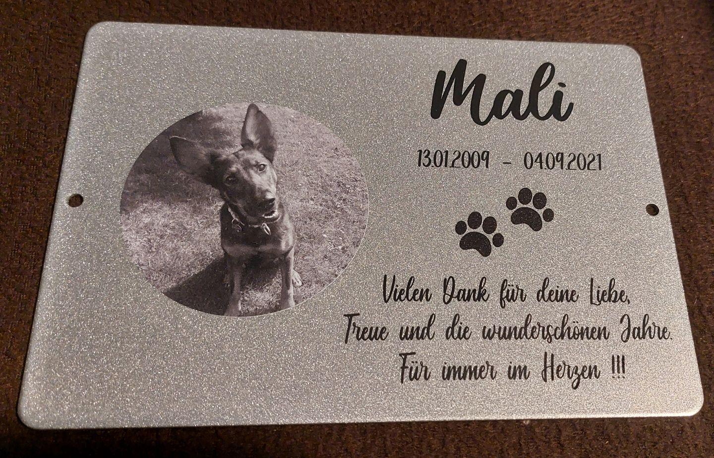Customer photo review of Gedenktafel Hund "Lieblingshund"