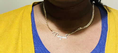 Customer photo review of Script Name Necklace with Cuban Chain