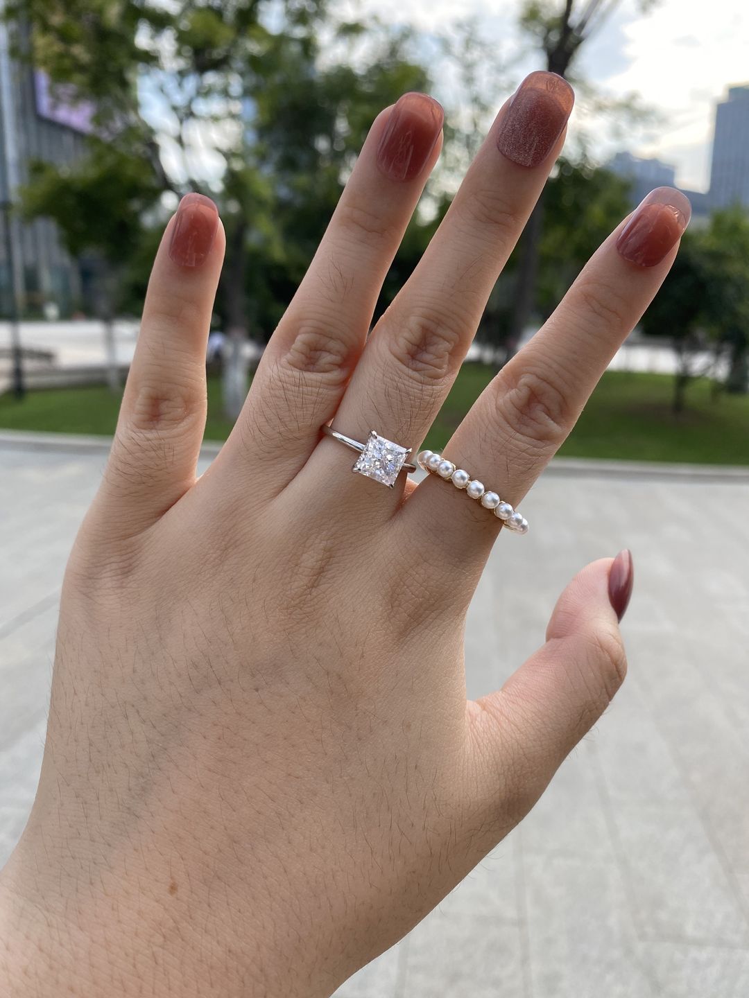 Customer photo review of Louily Square Princess Cut Engagement Ring for Women In Sterling Silver