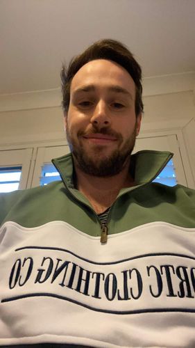 Customer photo review of Classic Logo Quarter Zip Olive & White