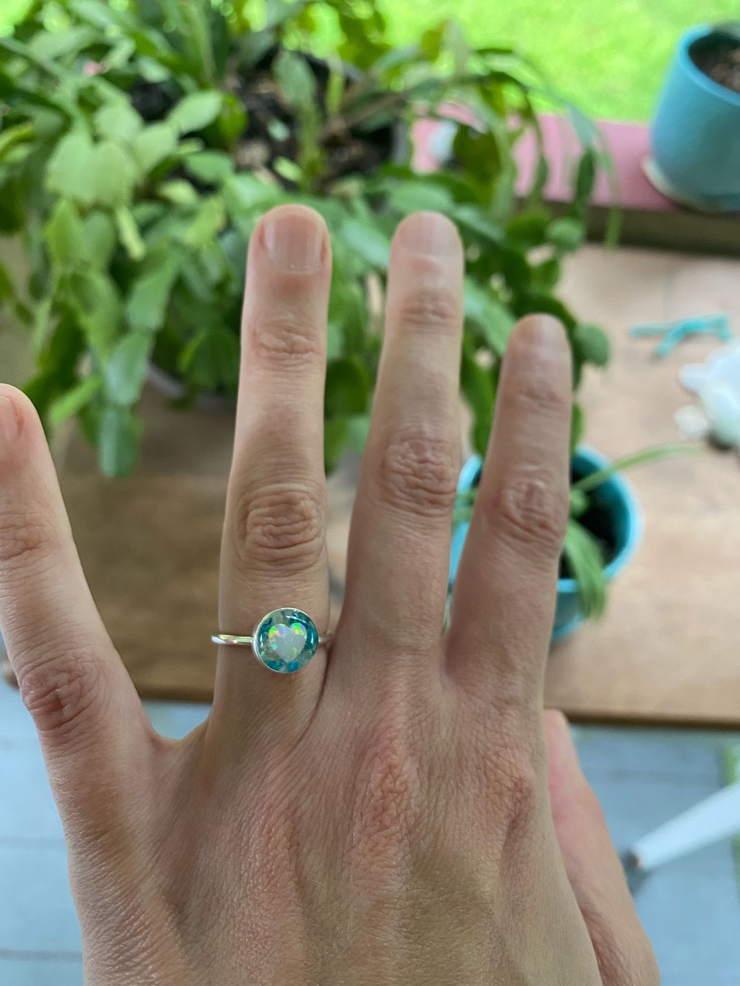 Customer photo review of Opal Heart Ring with Cremation Ashes