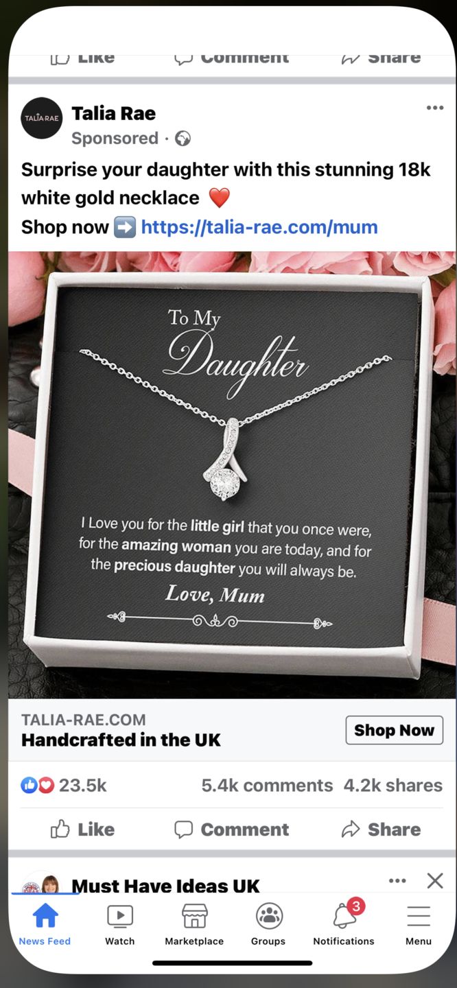 Customer photo review of "TO MY DAUGHTER, LOVE MUM" WHITE GOLD NECKLACE