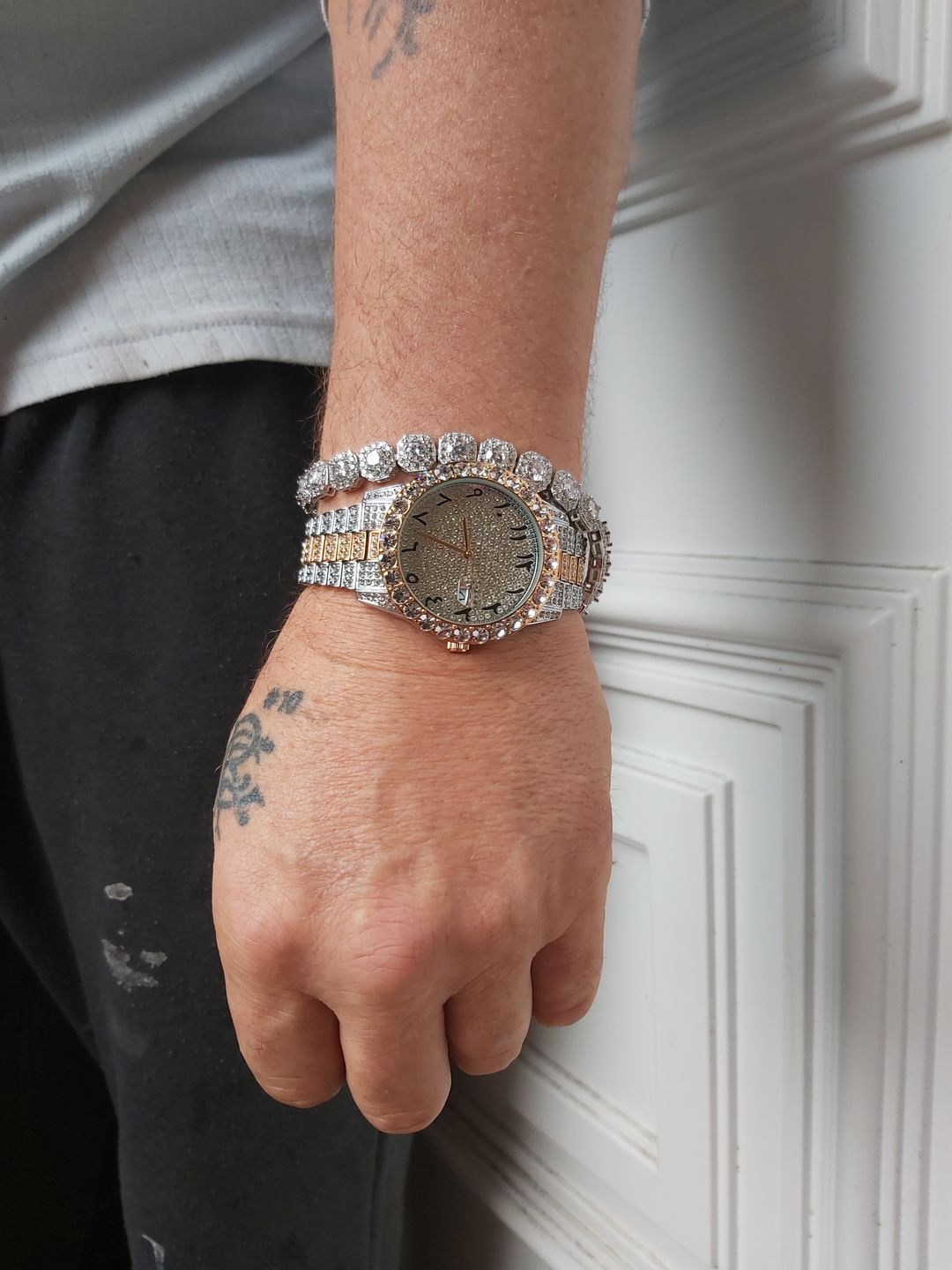 Customer photo review of Arabic Dial Diamond Simulant Watch - Two Tone