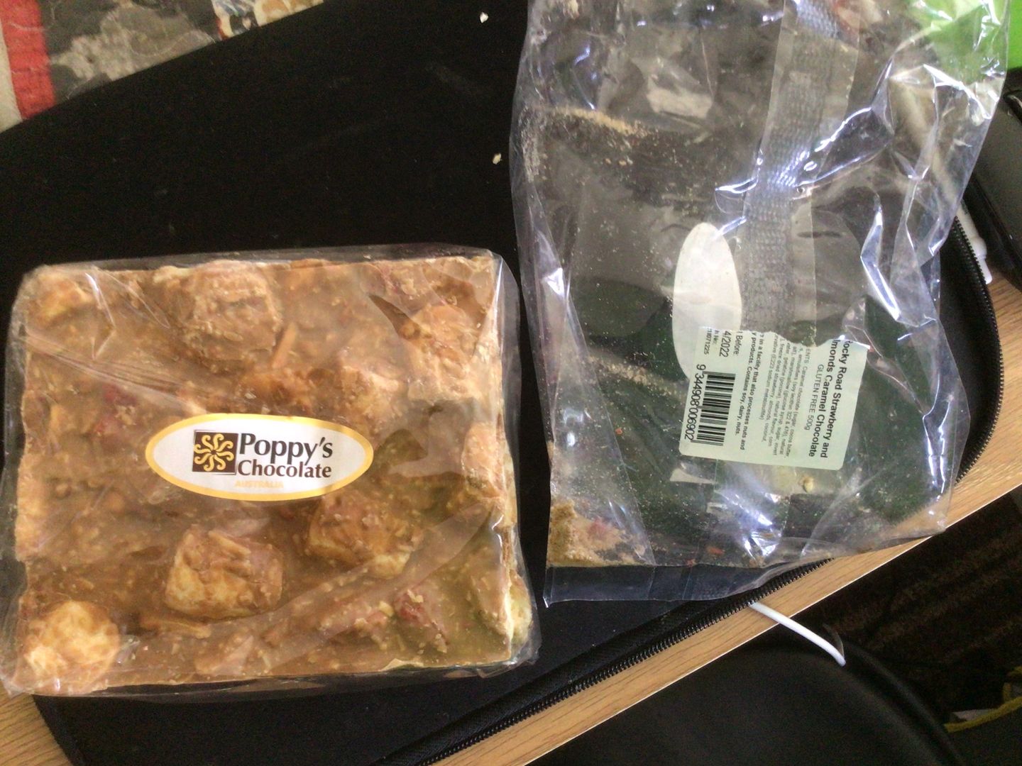 Customer photo review of Rocky Road Strawberries and Almond Caramel Chocolate Block 500g
