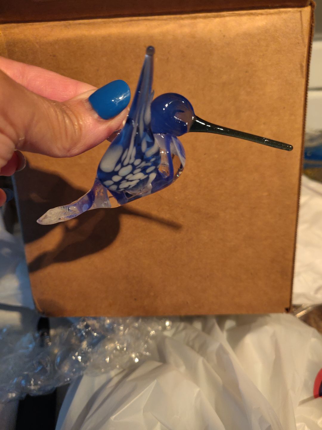 Customer photo review of Blue Glass Hummingbird with Infused Ash