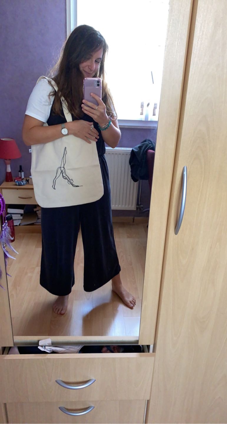 Customer photo review of Embroidered Downdog Yoga Organic Tote (Standard)