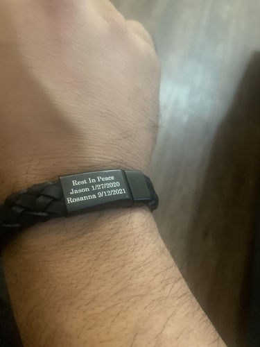 Customer photo review of 12mm Black Leather Engravable Bracelet