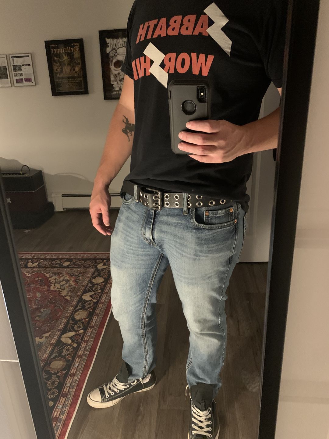 Customer photo review of The Brixton Belt - Black Double Grommet 100 % Full Grain Leather Belt