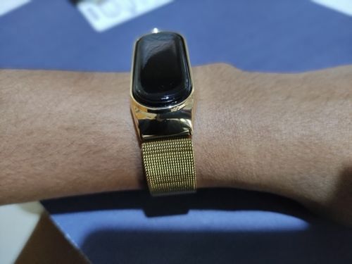 Customer photo review of Kit Pulseira Aço Inox Milanês compatível Xiaomi Mi Band 6 + Película de Gel Silicone
