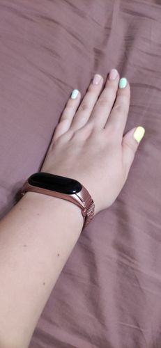 Customer photo review of Kit Pulseira Aço Inox Milanês compatível Xiaomi Mi Band 6 + Película de Gel Silicone