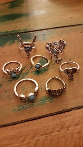 Customer photo review of Ensemble de 7 bagues de phalanges "Vintage Boho Éléphant"