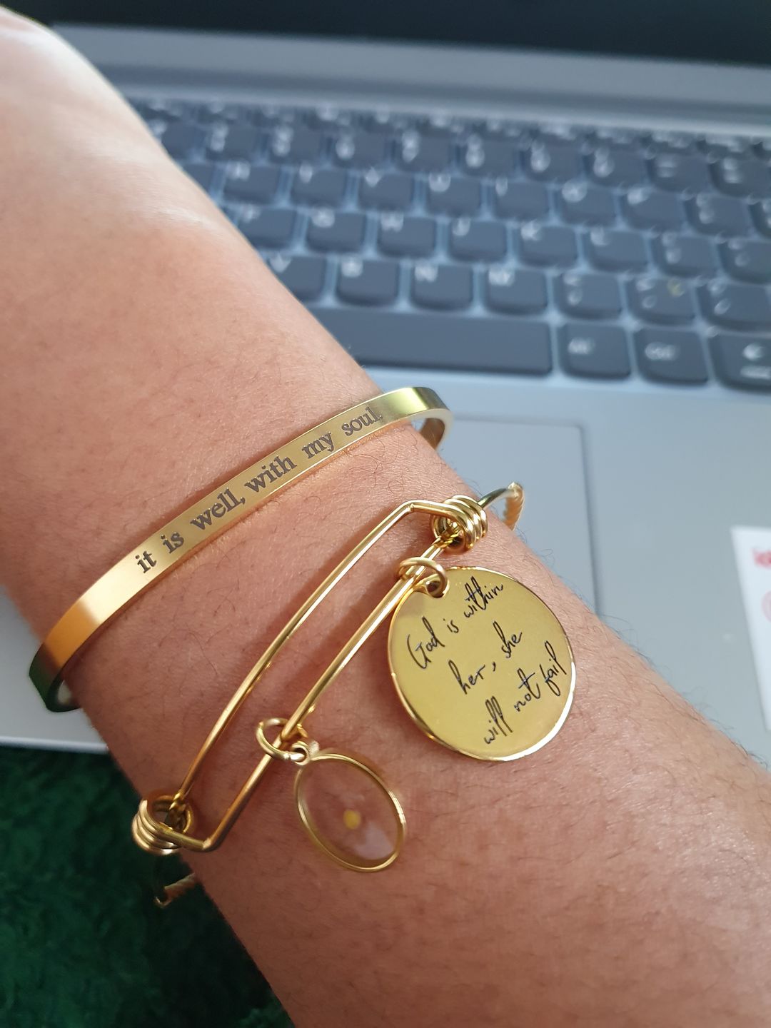Customer photo review of God is Within Her, She Will Not Fail Bracelet
