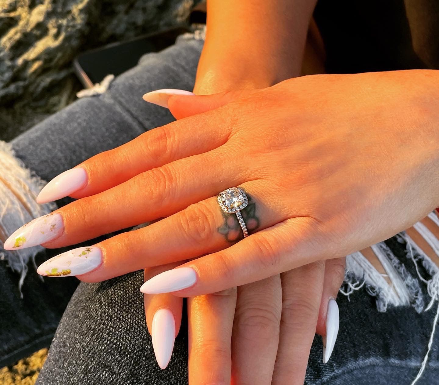Customer photo review of Halo Cushion Moissanite Pave Sterling Silver Ring