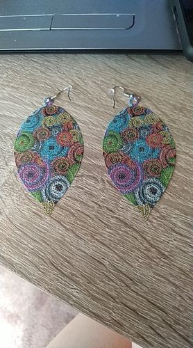 Customer photo review of Boucles d'Oreilles Colorées en Métal Imprimé de Feuilles Creuses