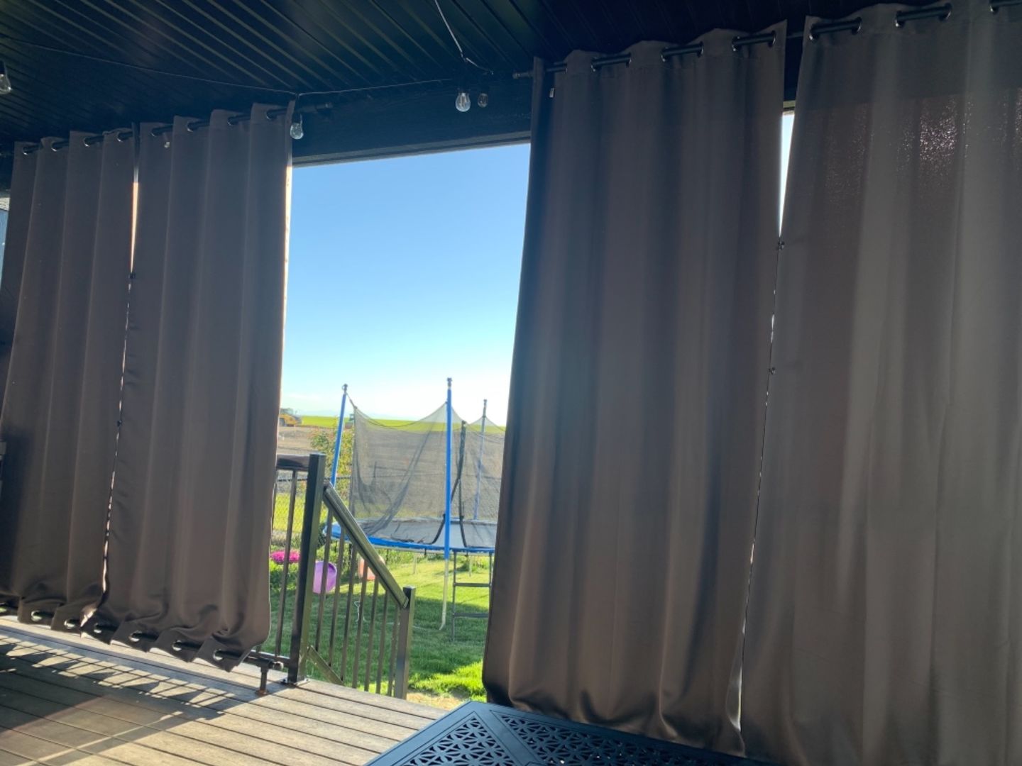 Customer photo review of Custom 55 Inches Width Waterproof Material Patio Outdoor Curtains Top & Bottom Grommet Drapes, 1 Panel