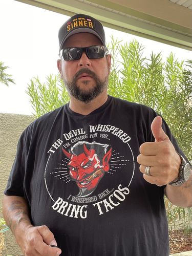 Customer photo review of The Devil Whispered...Bring Tacos OG T-Shirt