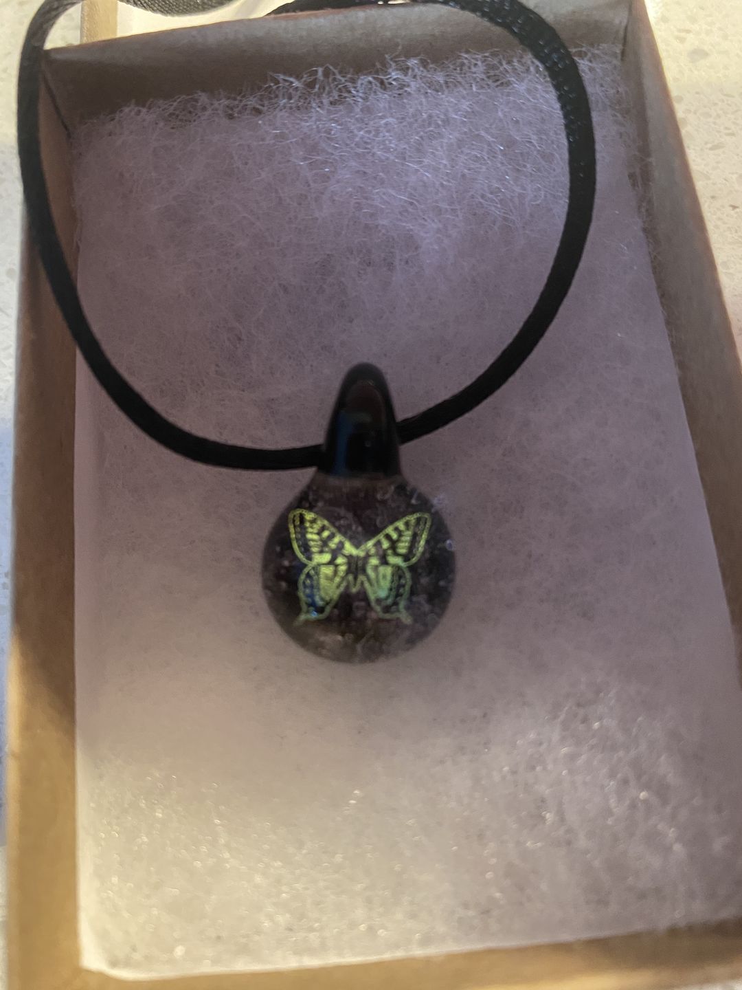 Customer photo review of Butterfly Hologram Pendant with Infused Cremation Ash