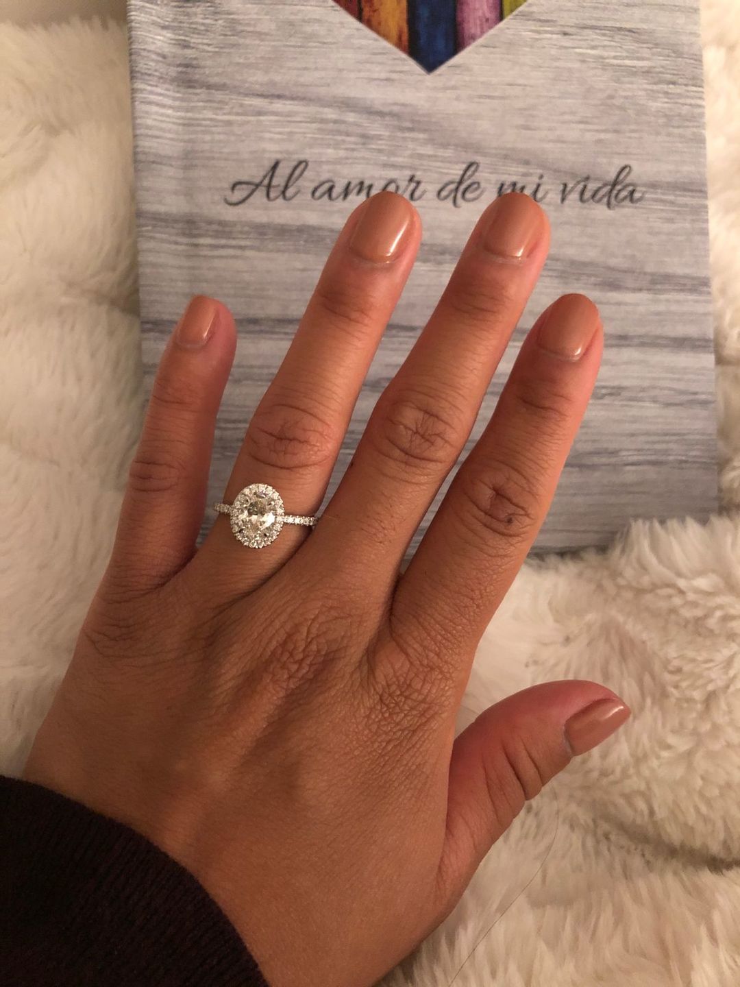 Customer photo review of Halo Oval Cut Moissanite Pave Sterling Silver Engagement Ring
