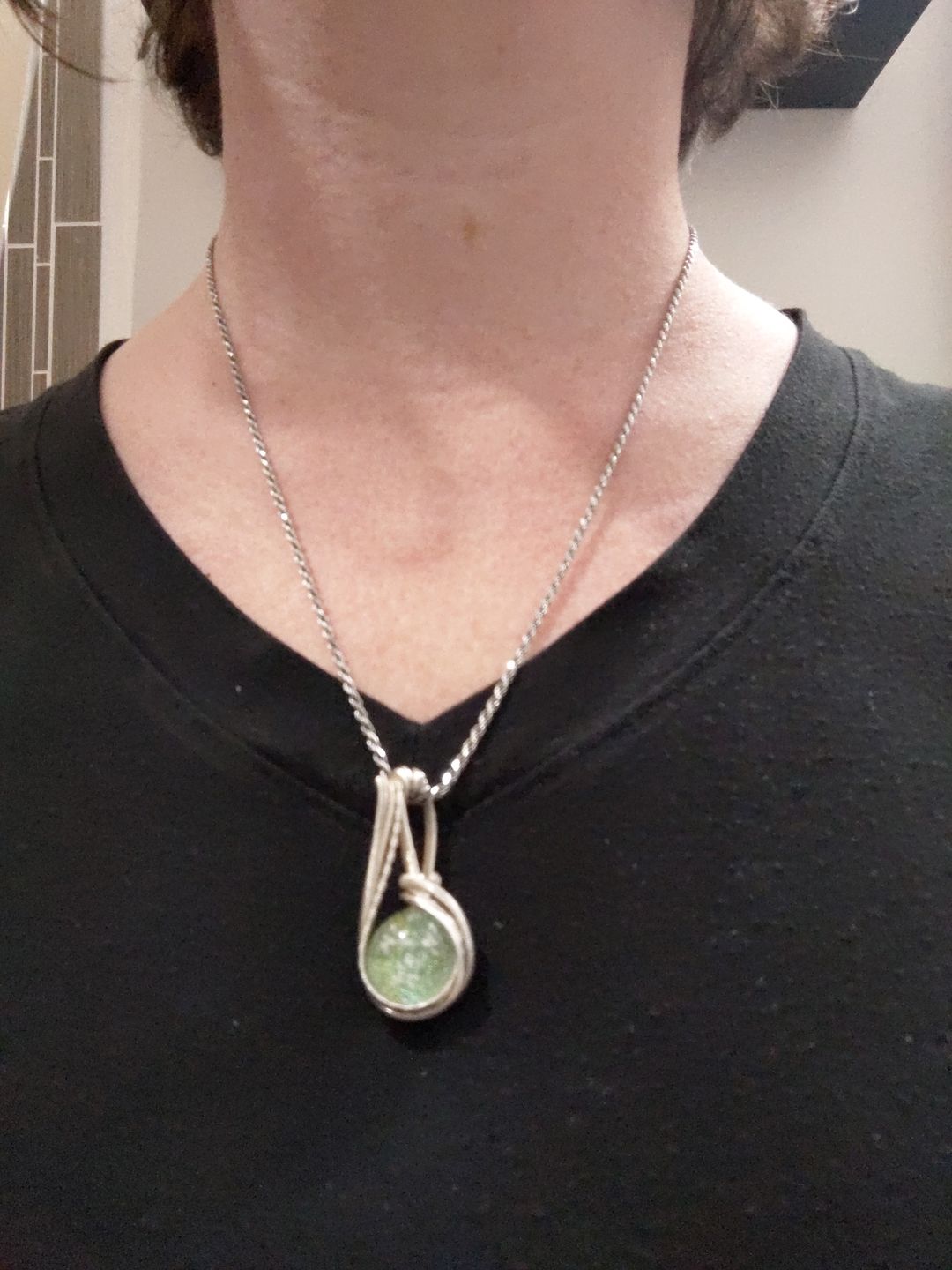 Customer photo review of Brizo Wire Wrapped Pendant with Infused Glass Cabochon
