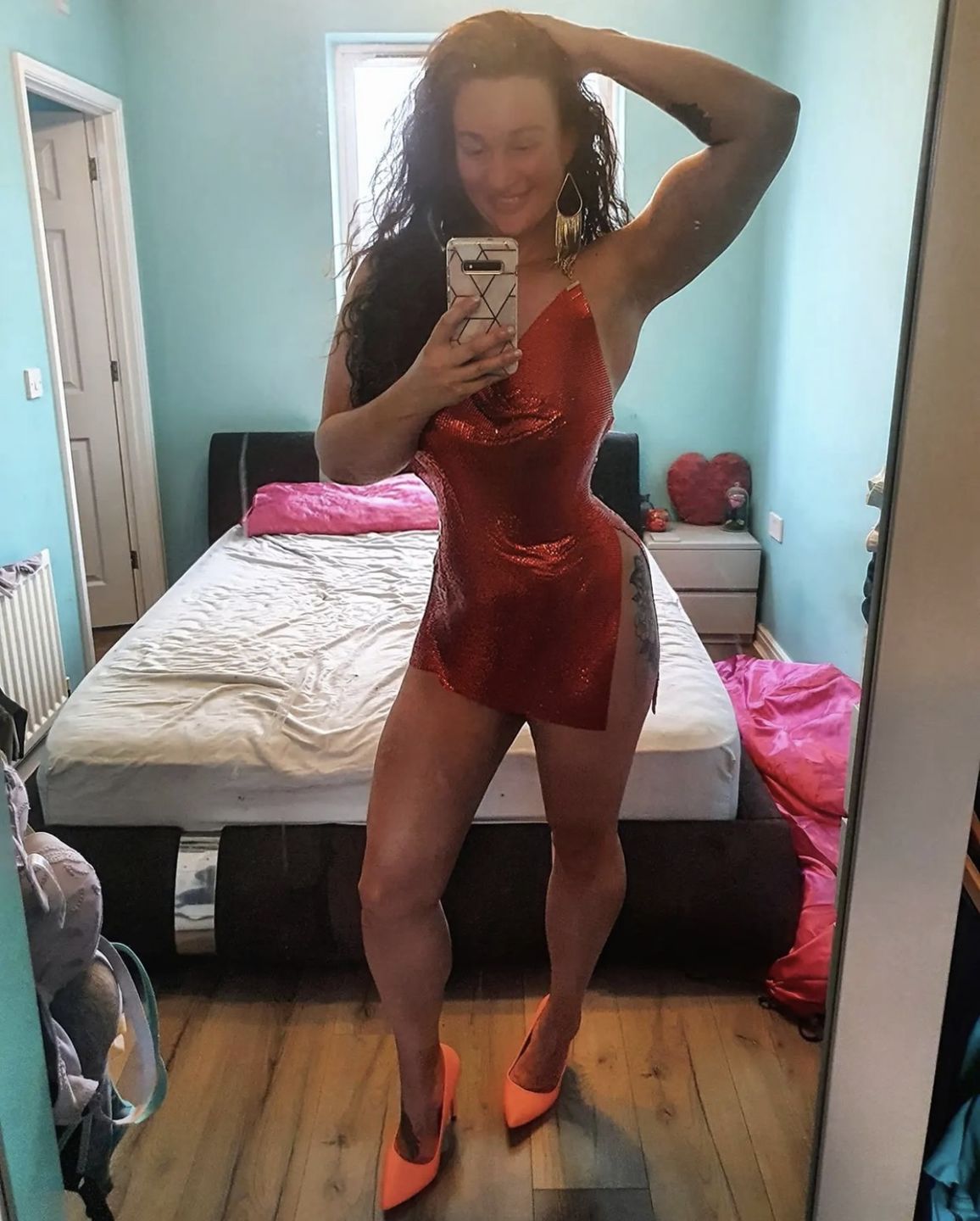 Customer photo review of Hot Red Sparkle Chainmail Dress