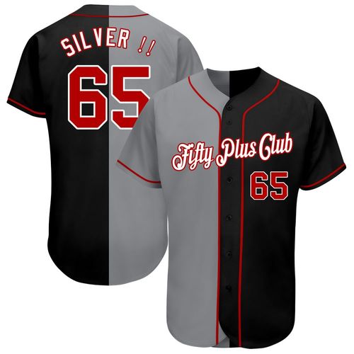 Customer photo review of Custom Black Red-Gray Authentic Split Fashion Baseball Jersey