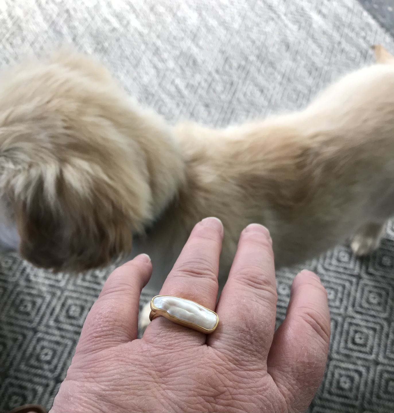 Customer photo review of PEARL BAR RING - GOLD
