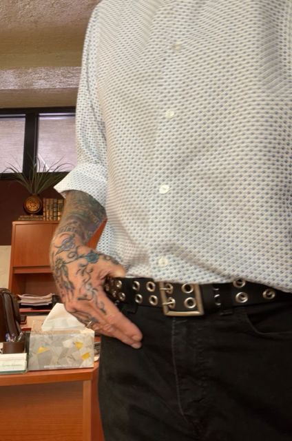 Customer photo review of The Brixton Belt - Black Double Grommet 100 % Full Grain Leather Belt
