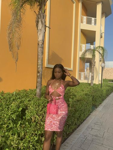 Customer photo review of Low Cut Hollow Out Printed Halter Dress