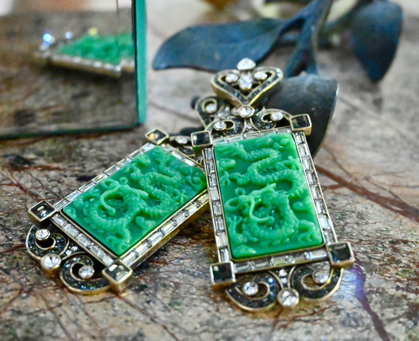 Customer photo review of Heidi Daus®"Chinoiserie Carving" Crystal Rising Dangle Earrings