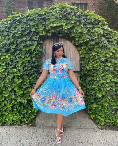 Customer photo review of Floral Print Pretty Pleated Midi Dress
