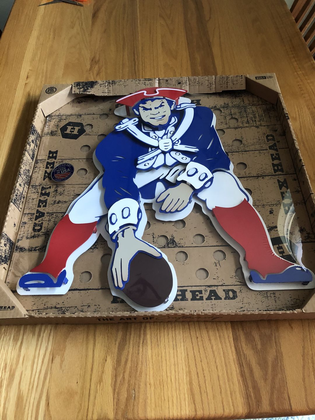 Customer photo review of New England Patriots Throwback "1961 Pat Patriot" 3D Vintage Metal Wall Art