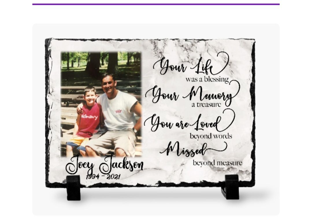 Customer photo review of In Loving Memory plaque, Personalized Memorial plaque for a lost one, lost loved one keepsake, sympathy gift photo slate, remembrance gift