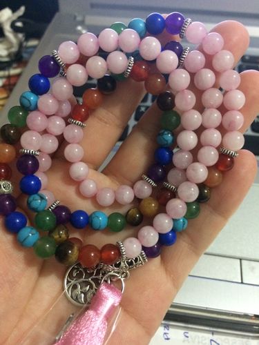 Customer photo review of Bracelet ou collier Mâlâ 7 Chakras "Arbre de Vie" en Quartz Rose