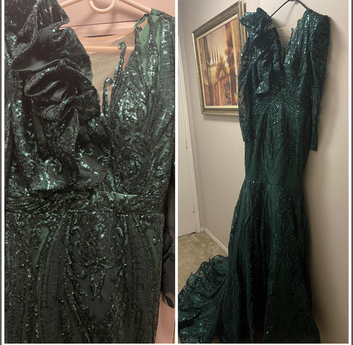 Customer photo review of Vintage Emerald Green Sequin Prom Dresses with Long Sleeve FD2407
