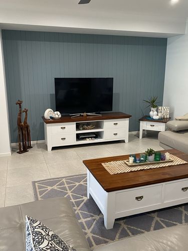 Customer photo review of Tongue & Groove Wood Panel Wallpaper | Mountain Rivers