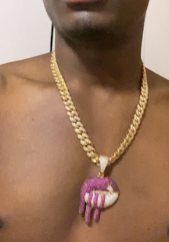 Customer photo review of Drip Iced Out Gold Pendant
