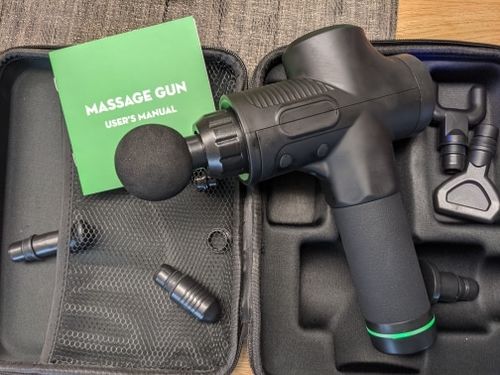 Customer photo review of LCD Display Massage Gun With Touch Screen 20 Speed & 4 Heads