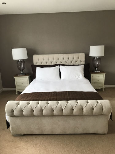 Customer photo review of Colorado Soft Grey Naple Chesterfield Sleigh Scroll Bed Frame
