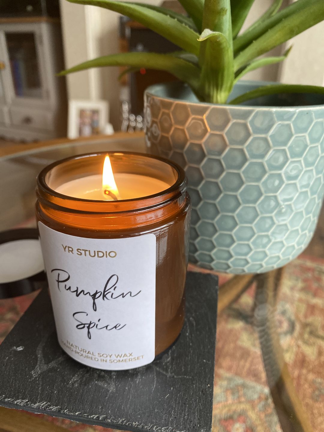 Customer photo review of Pumpkin Spice Soy Candle in Amber Jar